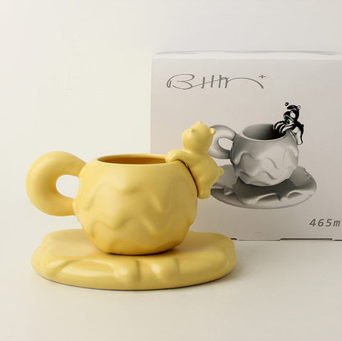 Honey Hug - Ceramic Coffee Cup Set in Creamy Yellow