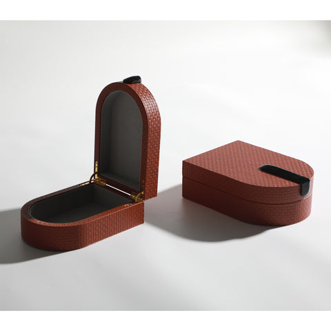 The Crescent Chest: Leather & MDF Decorative Storage Box - (Orange Red)