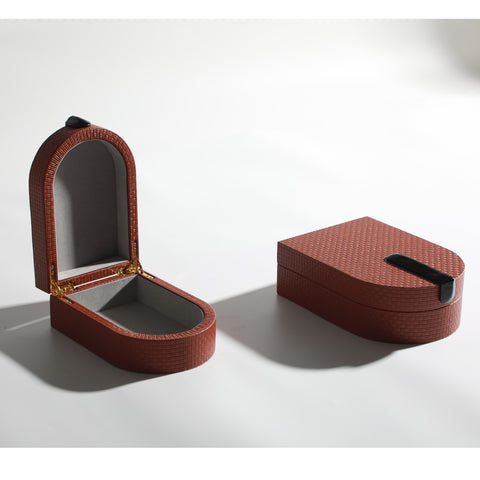 The Crescent Chest: Leather & MDF Decorative Storage Box - (Orange Red)