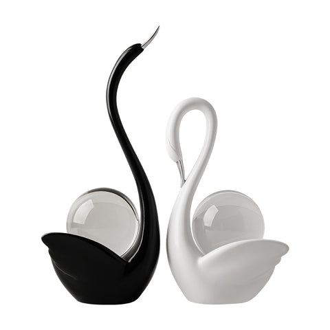 Lakeside Whispers - Ceramic & Crystal Swan Showpiece (Set of 2)