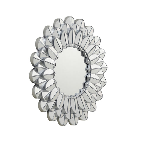 Floral Reflections - Flower Shaped Silver Finish Wall Mirror ~ 3 ft Dia