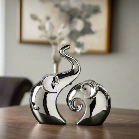 The Artsy Soul - Ceramic Silver Elephant Table Showpieces (Set of 2)