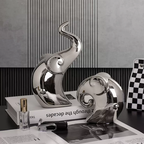 The Artsy Soul - Ceramic Silver Elephant Table Showpieces (Set of 2)