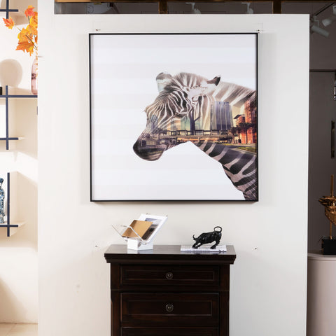 Urban Stripes: A Glimpse Within - Zebra Themed Glass Framed Wall Art