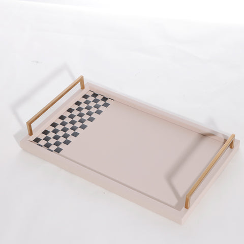 Monochromatic Hues: Leather & MDF Decorative Serving Tray - Style 2