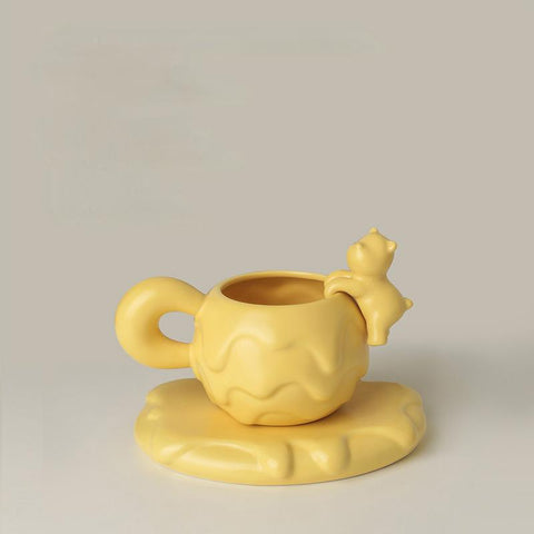 Honey Hug - Ceramic Coffee Cup Set in Creamy Yellow