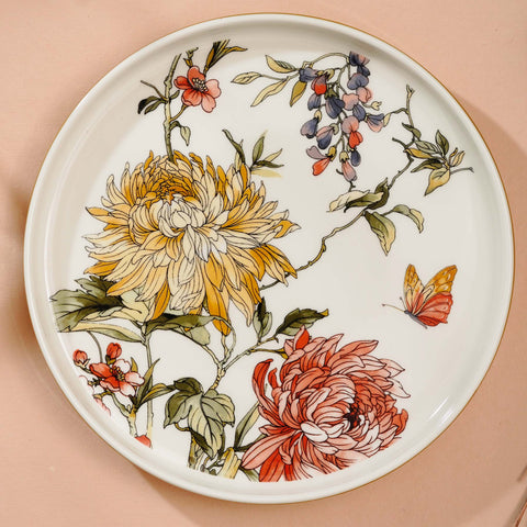 Blooming Reverie - Floral Style Fine Porcelain Dinner Plates (Set of 4)