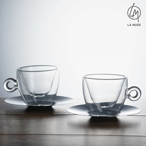 Miss Mocha - Glass Coffee Cups & Saucers Set of 4 (165 ml)