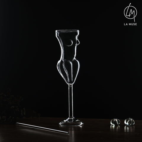 Tipsy Temptress - Cocktail Glasses Set with Glass Straw - 170 ml (Set of 2)