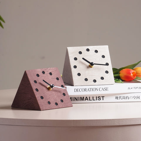 The Power Pyramid Leather & MDF Table Clock  - Brown