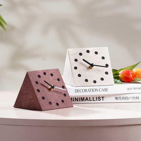 The Power Pyramid Leather & MDF Table Clock  - Brown