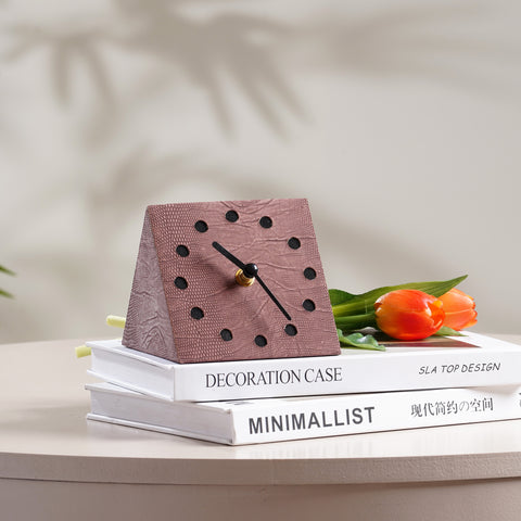 The Power Pyramid Leather & MDF Table Clock  - Brown