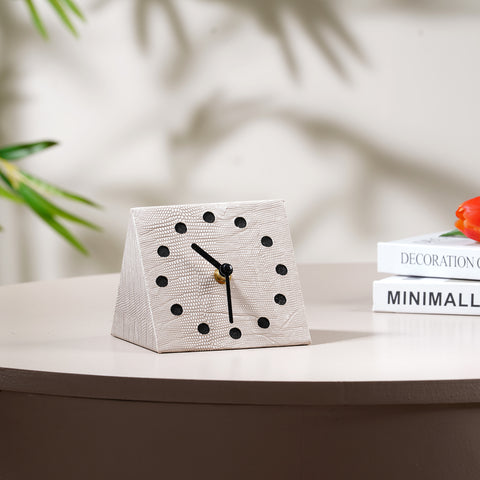 The Power Pyramid Leather & MDF Table Clock  - Beige