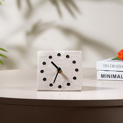 The Power Pyramid Leather & MDF Table Clock  - Beige