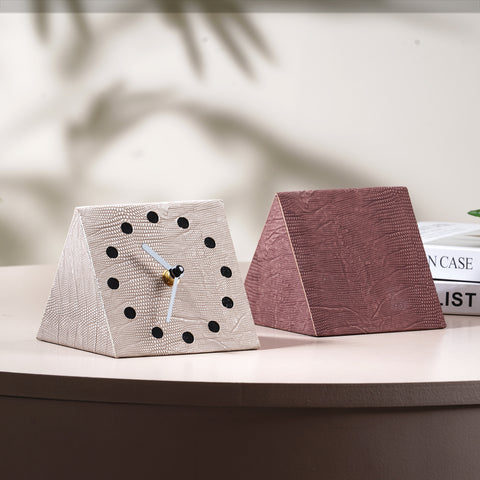 The Power Pyramid Leather & MDF Table Clock  - Brown