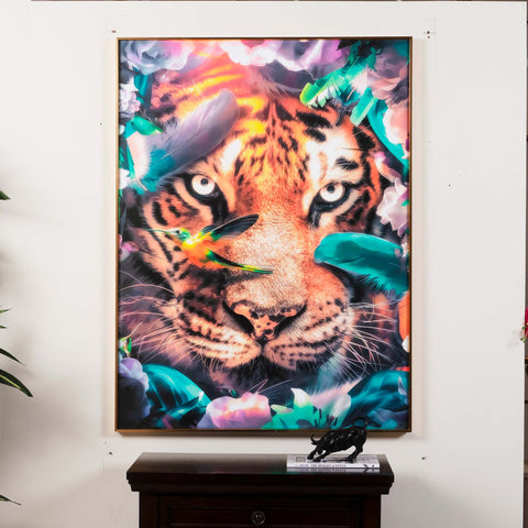 Wild Symphony: Predator's Vigil - Tiger Face Crystal Porcelain Wall Art (4x3 Feet)