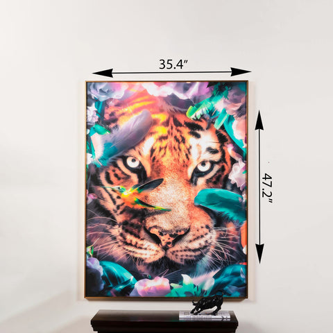 Wild Symphony: Predator's Vigil - Tiger Face Crystal Porcelain Wall Art (4x3 Feet)