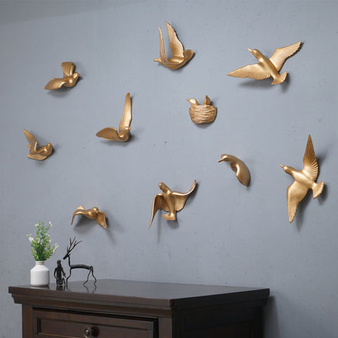 Wall Mounts & Accents Angel of Prosperity - Birds Wall Mount Decor - Gold (Set of 10)