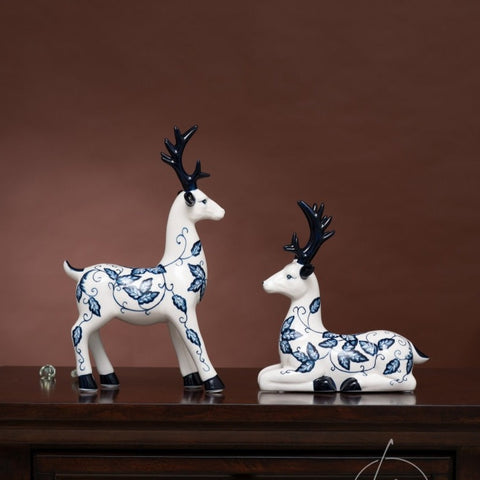 Showpiece The Scintillating Reindeer - Porcelain Table Showpieces (Set of 2)