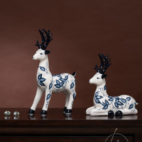 Showpiece The Scintillating Reindeer - Porcelain Table Showpieces (Set of 2)