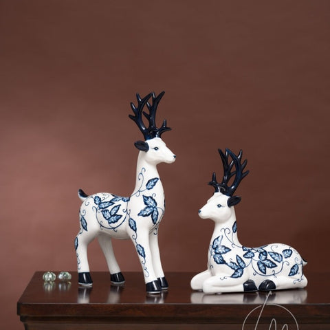 Showpiece The Scintillating Reindeer - Porcelain Table Showpieces (Set of 2)